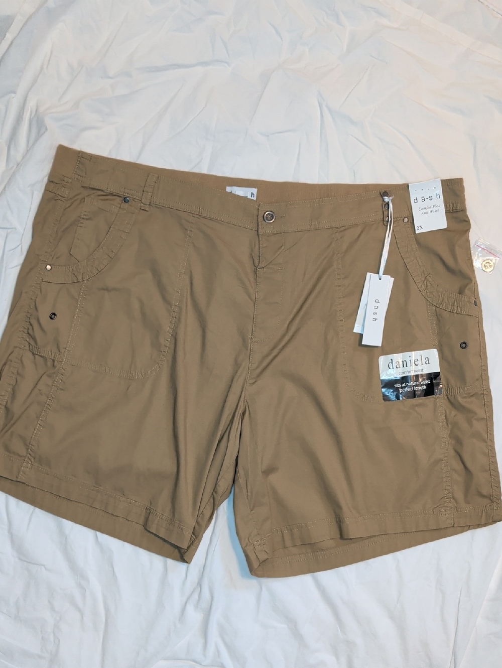 Shorts 2X Tan Cargo Lightweight Cotton Poplin DA-Sh Daniela 7" Inseam Plus Size
